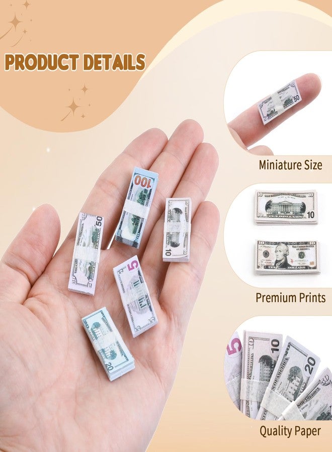 Clofiak 1:12 Miniature Scene Dollars 1000 Pcs Mini Dollar Mixed Denominations Fake Money Bills 5 &10 & 20 & 50 & 100 Dollar Bills Prop Money for Craft Decoration Dollhouse Scene Model Accessories - Image 3